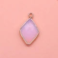Rhombus faceted pink opal stone pendant with gold plated metal frame for DIY jewelry - 15x26mm / Opal