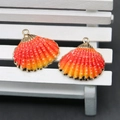Orange and yellow gradient scallop shell pendant with gold plated metal edges - Orange Yellow Gradient