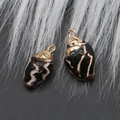 Pair of black and white striped natural shell pendants with golden electroplated metal loops - Style 12