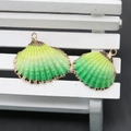 Golden edged natural shell pendants in yellow and green gradient finish for DIY jewelry - Yellow-Green Gradient