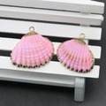 Pink scallop shell pendant with gold plated edges for handmade jewelry DIY crafts - Light Pink
