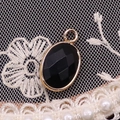 Faceted black oval gemstone pendant with gold plated edges for DIY jewelry making - 11x19mm / Black Agate