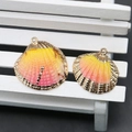 Natural yellow-pink scallop shell pendant with gold electroplated edge for DIY jewelry - Yellow Pink Gradient