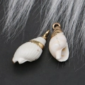 Pair of natural spiral seashells with gold plated metal rims for DIY jewelry making - Style 15