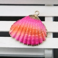 Pink and orange gradient natural shell pendant with gold plated edge and fan shape - Pink-Orange Gradient
