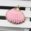Pink natural shell scallop pendant with gold plated edges for DIY jewelry making - Soft Pink