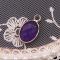 Faceted oval purple amethyst pendant with golden bail on elegant lace and pearls - 11x19mm / Purple Crystal