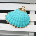 Natural fan-shaped turquoise blue shell pendant with gold plated edges for DIY jewelry - Turquoise Blue