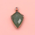 Shield-shaped dark green natural stone pendant with rose gold plated metal trim - Dark Green Ore (No.4) / 12x19mm