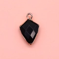Shield-shaped black tiger eye stone pendant with rose gold plating for DIY jewelry - Black Agate / 12x19mm