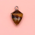 Faceted tiger eye shield pendant with electroplated metal trim for DIY jewelry - Tiger's Eye / 12x19mm