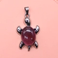 Schildkröten-Anhänger mit ovalem lila Kristall in Silberlegierung für DIY-Halsketten - Amethyst