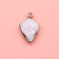 Shield-shaped white marble stone pendant with metal plating for DIY jewelry - Howlite / 12x19mm