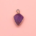 Shield shaped purple opal stone pendant with gold-plated metal base and bail - Purple Crystal / 12x19mm