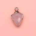 Shield shaped rose quartz gemstone pendant with gold plated edges for DIY jewelry - Rose Quartz / 12x19mm