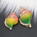 Rainbow gradient spiral seashell pendants with luxury gold plated edges for DIY jewelry - Style 38