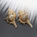 Pair of gold-plated conch shell pendants with natural spiral texture and metal rings - Style 39