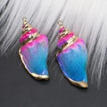 Gradient blue and pink natural conch shell charms with golden electroplated edges - Style 44