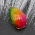 Rainbow gradient teardrop natural shell pendant with gold electroplated metal edge - Style 53