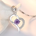 Collana cuore in argento con ciondolo in cristallo viola e zirconi su catena a scatola - Pendente Zircone Viola (Senza Catena) (XL0031)