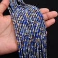 Détail de perles cylindriques en pierre naturelle bleue tenues à la main pour bijoux DIY - 4x6MM / Bleu Foncé (6)
