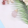 Detail shot of natural raw rose quartz pendant with gold electroplated rim on a palm leaf - Pink (10)