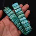 Teal and green rectangular imperial stone spacer beads with natural black veins for DIY - 10x20mm (Thickness 6mm) / No.2 (Cyan Blue/Green Texture)