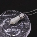 Hexagonal white stone crystal pendant necklace with silver chain and metal clasp - Labradorite