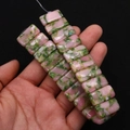 Rectangle imperial stone beads in marbled pink and green for DIY bracelet jewelry - 10x20mm (Thickness 6mm) / No.4 (Pink Green Mottled)
