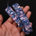 Nahaufnahme rechteckiger kaiserlicher Jaspisperlen in Pink und Blau für DIY-Schmuck - 10x20mm (Dicke 6mm) / Nr.7 (Rosa-Blau Gefleckt)