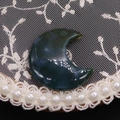 Polished moon-shaped moss agate stone pendant with natural deep green mineral texture - 25x30mm, 8mm Thickness / Moss Agate