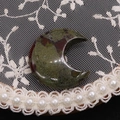 Polished moon-shaped Unakite gemstone charm for DIY jewelry and decor - 25x30mm, 8mm Thickness / Dragon Blood Stone