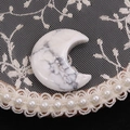 Polished white howlite stone in crescent moon shape with grey marble texture - 25x30mm, 8mm Thickness / Howlite
