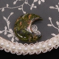 Polished moon-shaped Unakite stone with natural green and pink spotted textures - 25x30mm, 8mm Thickness / Unakite