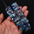 Rechteckige Kaisersteinperlen in Blau und Braun mit Marmormuster für DIY Armbänder - 10x20mm (Dicke 6mm) / Nr.13 (Dunkelblau/Himmelblau Gefleckt)