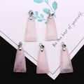 Detailed view of five trapezoid rose quartz stone pendants with silver metal bails for DIY - Trapezoid Pendant Set / Rose Quartz