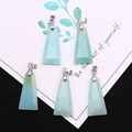 Macro detail of five trapezoid natural blue amazonite stone pendants with silver clasps - Trapezoid Pendant Set / Amazonite