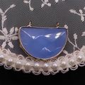 Lapis Lazuli semi-circle faceted pendant with gold plated double bail connector detail - Blue Agate