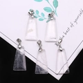 Set of five trapezoid clear crystal stone pendants with silver metal bails for DIY jewelry - Trapezoid Pendant Set / White Crystal