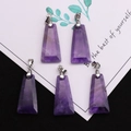 Set of five natural amethyst trapezoid pendants with silver metal loops on a card - Trapezoid Pendant Set / Purple Crystal