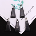 Trapezoidal black natural stone pendants set of 5 with silver metallic clasps for DIY necklaces - Trapezoid Pendant Set / Obsidian