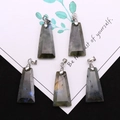 Set of five trapezoid labradorite pendants with blue flash and silver metal clasps - Trapezoid Pendant Set / Flash Stone (Labradorite)