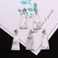 Set of five trapezoidal white stone pendants with gray marble veins and silver bails - Trapezoid Pendant Set / Howlite