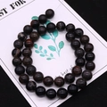 8-10mm runde schwarze Steinperlen mit Marmortexter auf weißer Displaykarte für DIY-Schmuck - Größe 21