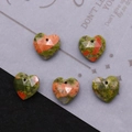 Faceted heart-shaped Unakite gemstone beads for DIY necklaces with green and pink patterns - Unakite