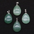 Set of four green teardrop natural stone pendants with silver metal bails for DIY jewelry - 18x25mm / Green Aventurine
