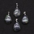 Set of four waterdrop shaped kambaba jasper stone pendants with silver metal loops - 18x25mm / Rhyolite