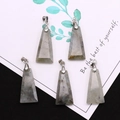 Set of five trapezoid natural stones with grey-green minerals and silver pinch bails - Trapezoid Pendant Set / Labradorite