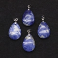 Handmade teardrop blue sodalite natural stone pendants with silver metal clasps - 18x25mm / Blue Sodalite