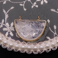 Semi-circular natural crystal pendant with white quartz inclusions and golden plating - White Crystal